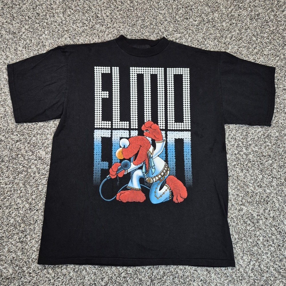 Vintage Elmo‎ Elvis Shirt Mens XL Black Sesame Street Jim Henson Big Graphic 90s